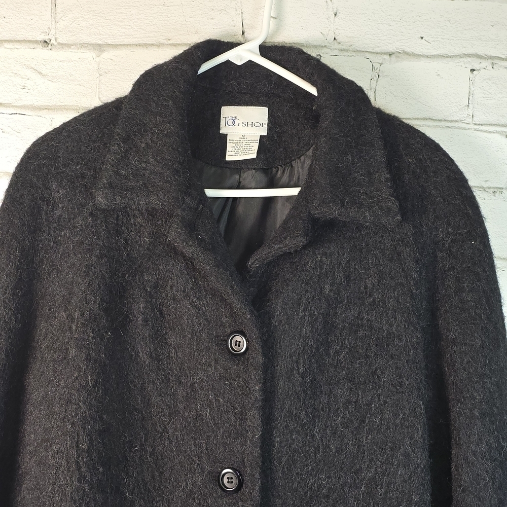 THE TOG SHOP BLACK ALPACA MOHAIR WOOL BLEND BUTTON DOWN PEA COAT WOMENS 12 EUC - Picture 4 of 8